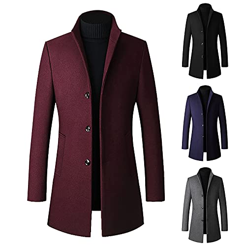 IQYU Mantel Herren Lang Winter Herren Mittellang Wintermantel Mit Stehkragen Business Trenchcoat Slim Fit Mantel Herren Klassisch Winter Business üBerzieher Einreiher Trenchcoat Winterjacke von IQYU