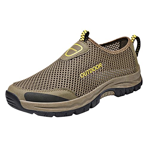 IQYU Mode Frühling und Sommer Männer Sportschuhe Wanderschuhe Hohl Mesh Atmungsaktiv Slip On Bequeme Einfarbige Lässige Herren Schuhe Sneaker 42 (Brown, 42) von IQYU