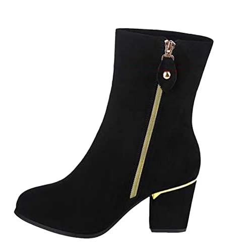 IQYU Modische Stiefeletten FüR Frauen,Vintage Winterstiefel Atmungsaktive,Stiefeletten Mit Side ReißVerschlussper,KnöChelhohe Halbschaft Schlupfstiefel,Elegante Winterstiefel Mit Hoher Absatz von IQYU