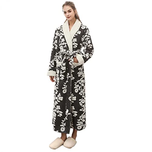 IQYU Morgenmantel Damen Baumwolle Blumen-Sauna Bademantel Damen Frottee Lang Saunamantel Warm Hausmantel Flauschiger Schlafanzug GüNstig Sexy Pyjamas Fleece-PlüSch -Bademantel von IQYU