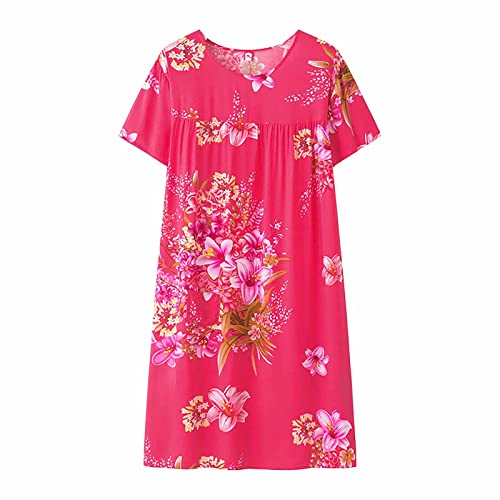 IQYU Oma Kostüm Seide Kurzarm Schlaf Kleid Für Frauen Mittleren Alters Lose Passende Hause Tragen Ältere Nachtwäsche Plus Größe Kleid Nachthemd Damen Einfarbig (Hot Pink, One Size) von IQYU