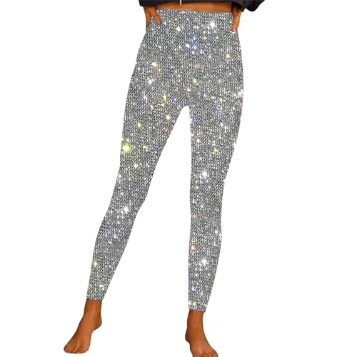 IQYU Pailletten Leggings Damen Rot: Metallic Leggings Damen Silber-Glitzer Hose Schwarz Damen Party Pailettenhose Skinny Jogginghose Leichte Sommerhose Glitzer-Leggings 70Er Disco Rave Tanz Clubwear von IQYU