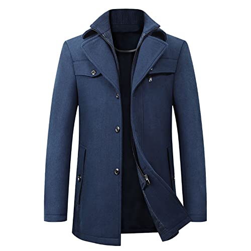 IQYU Revers Mantel Herren Einfarbig Tweed Mantel Bügelfrei Verarbeitung Business Jacken Herren Herbst Winter Casual Mode Mantel Herren Windbreaker Gilets Stehkragen Langarm Cardigan Tops, navy, M von IQYU