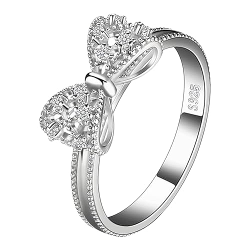 IQYU Ringe Set Kette Plated 925 Sterling Silver Rings For Women Cubic Zirconia Promise Rings For Her Stackable Wedding Rings For Women Bow Stacking Ring Sets Ringe Für 1 von IQYU