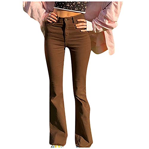 IQYU Schlaghose Damen Jeans 90er - Schlaghosen Teenager MäDchen Y2k Jeans High Waist Schlagjeans-Skinny Jeanshosen Bootcut Pant Boyfriend Stretch Skinny Jeans Hosen Vintage Braun Jeanshose Streetwear von IQYU