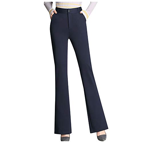 IQYU Schlaghose Damen Stretch Anzughose Schwarz High Waist Freizeithose Elegant Schlaghosen Beine Pants Vintage Business Stretchhose Bootcut Hosen Schlag Hose Marlenehose Stoffhose von IQYU