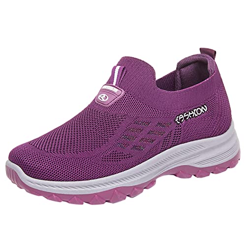 IQYU Schlupfschuhe Damen Sneaker Damen Sommer Flache Atmungsaktiv Laufschuhe Mesh Knit Turnschuhe Slip On Walkingschuhe Casual Joggingschuhe Weich Leicht Trekkingschuhe Bequeme Outdoorschuhe von IQYU