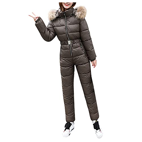 IQYU Schneeanzug Damen Einteilig Warm：Skianzug Damen Einteiler Retro Skioverall Winter Snowboardjacke Mit Fellkapuze Skisuit Einteiliger Ski Overall Hoodie Ski Anzug Mit ReißVerschluss Snowboard Set von IQYU