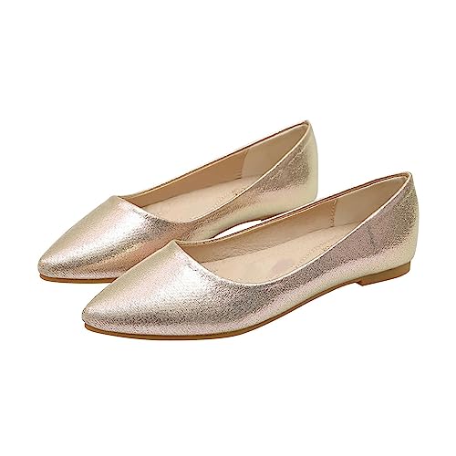 IQYU Schuhe Festlich Damen Hohle Stoffschuhe, Flache Damen-Einzelschuhe, atmungsaktive Mesh-Schuhe, rutschfeste Schuhe Business Schuhe Damen (Gold, 38) von IQYU