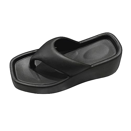 IQYU Schuhe Overknees Damen Sommer Strandsandalen aus massivem mit Fester Zehenpartie und Dicker Sohle Einlagen Schuhe Plattfuß Damen (Black, 39) von IQYU