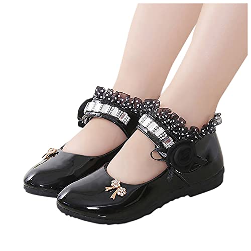 IQYU Schulschuhe Mädchen Schwarz - Kinderschuhe Mädchen 25 Elegant Prinzessin-Schuhe Mary Jane Schuhe Mit Schleife Perle-Glitzerschuhe Kinedr Mädchen Balerinaschuhe - Hochzeitschuhe Prinzessin Schuhe von IQYU