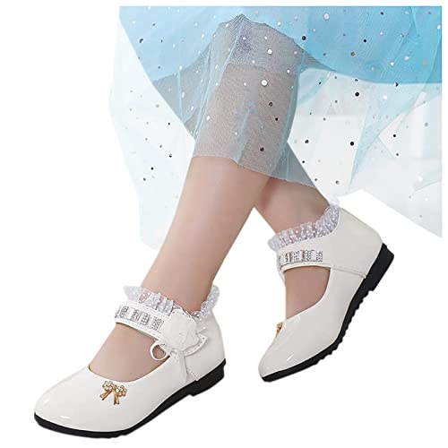 IQYU Schulschuhe Mädchen Schwarz - Kinderschuhe Mädchen 25 Elegant Prinzessin-Schuhe Mary Jane Schuhe Mit Schleife Perle-Glitzerschuhe Kinedr Mädchen Balerinaschuhe - Hochzeitschuhe Prinzessin Schuhe von IQYU