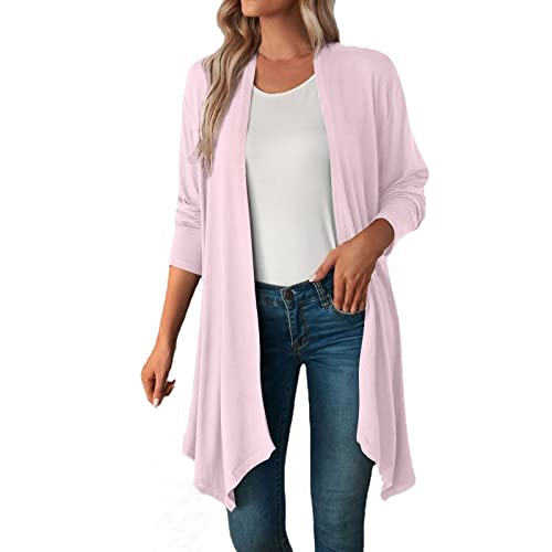 IQYU Sommerjacke Damen Leicht Lang Strickmantel-Feinstrick Bolero Jacke Sommer Dünn Strickjacken Elegant Große Größen Damen-Strickjacke 3/4 Arm Longstrickjacke Unregelmäßiger Pullover von IQYU