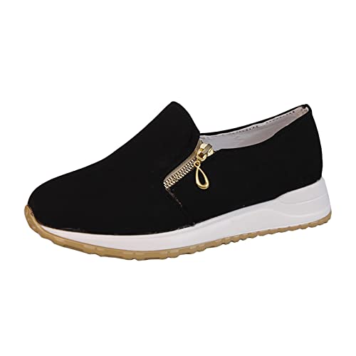 IQYU Sportschuhe Damen Einfarbig-Canvas Turnschuhe Mit Reissverschluss Atmungsaktive Freizeit-Schuhe Sportlich Laufschuhe Flacheboden Wanderschuhe Leicht Sneaker Einfachheit Fitnessschuhe von IQYU