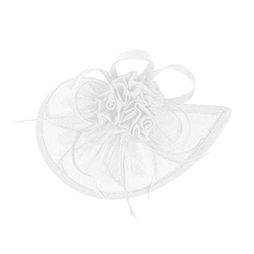 IQYU Stirnbänder Damen Sommer 2023 Fascinator Hut Feder Mesh Tea Party Haarband für Frauen Schweißband Handgelenk (WH1, One Size) von IQYU