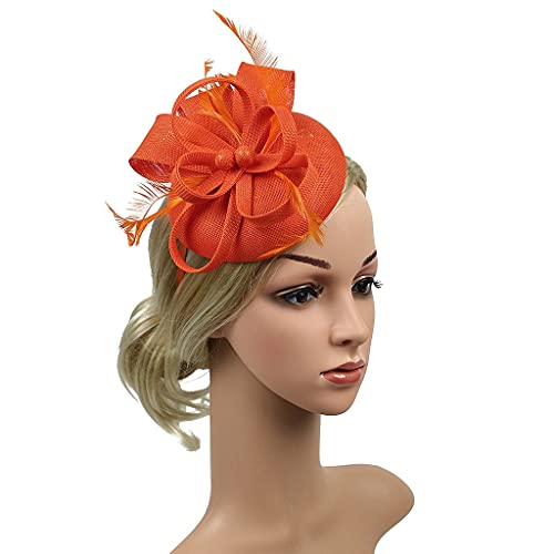 IQYU Stirnband Ohrenschutz Herren Kopfbedeckungen Hochzeit Casual Clip Haar Frauen Fascinator Handgefertigtes Stirnband Fahrrad Ohrenschützer Helm (Orange, One Size) von IQYU