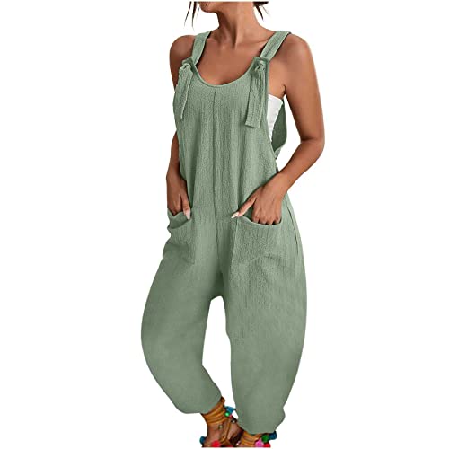 IQYU Stoff-Latzhose Damen Sommer Lang Latzhosen Sommer Sommerhose Mit Hosenträger Vintage Sommeroveralls Für Frauen Leinenhose Leicht Weites Bein Sommerhose Locker Strandhose/Damenoveralls von IQYU