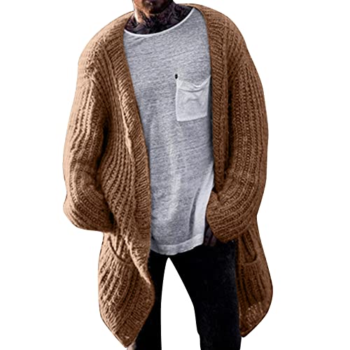 IQYU Strickjacke Herren Ohne Kapuze Baumwolle - Cardigan Herren Winter Langarm üBergangsjacke Mit Taschen Vintage Strickmantel-Grobstrick Strickcardigan Warm Grobstrickjacke FüR MäNner FrüHjahrsjacke von IQYU