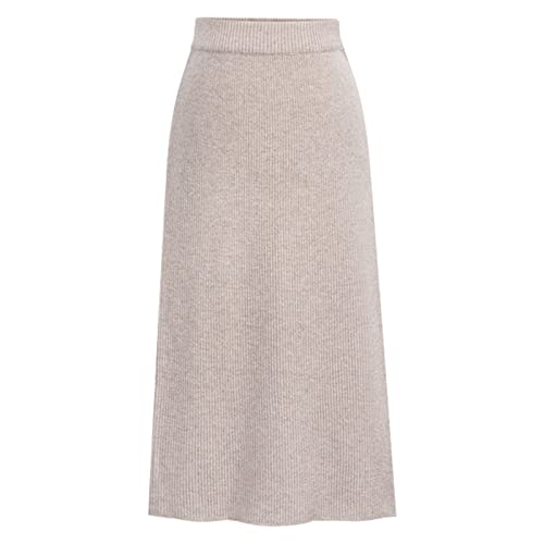 IQYU Strickrock Mit Schlitz Lang Rockabilly Kleider Lang Pulloverrock Warm Einfarbig Maxirock Elegant Röcke Herbst Winter Skirt Beige Bequem Freizeitrock Hohe Taille Elegant Partyrock Boho Rock von IQYU
