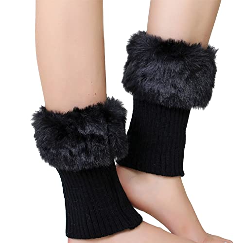 IQYU Stulpen Glitzer Frauen Herbst und Winter kurz gedrehte Wolle warme Socken Stiefel Abdeckung Strickwolle Beinschutz Schuhe Elektrisch (Black, One Size) von IQYU