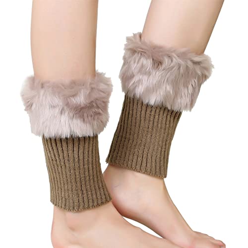 IQYU Stulpen Glitzer Frauen Herbst und Winter kurz gedrehte Wolle warme Socken Stiefel Abdeckung Strickwolle Beinschutz Schuhe Elektrisch (Khaki, One Size) von IQYU