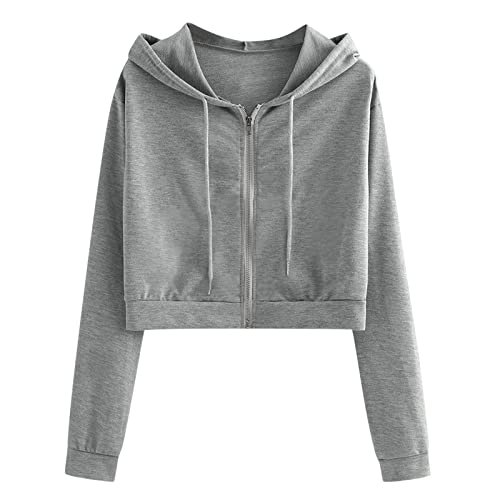 IQYU Sweatshirt Damen Baumwolle Mit Kapuze, Hemdbluse Damen Lang Cord Pullover Oversize Hemdbluse Casual Langarmshirt Solid Tops Zipper Hooded Langarm Sweatshirt Casual Athletisches Short Shirt Tops von IQYU
