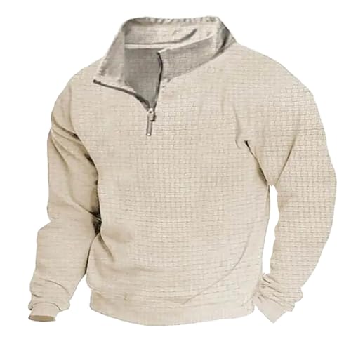 IQYU Sweatshirt Herren Ohne Kapuze Waffel - Langarmshirt Half Zip Joggingshirt Männer Pullover Mit Stehkragen Funktionsshirt Stehkragenshirt Atmungsaktiv Sportshirt Fahrrad Shirt Wanderpullover Gym von IQYU