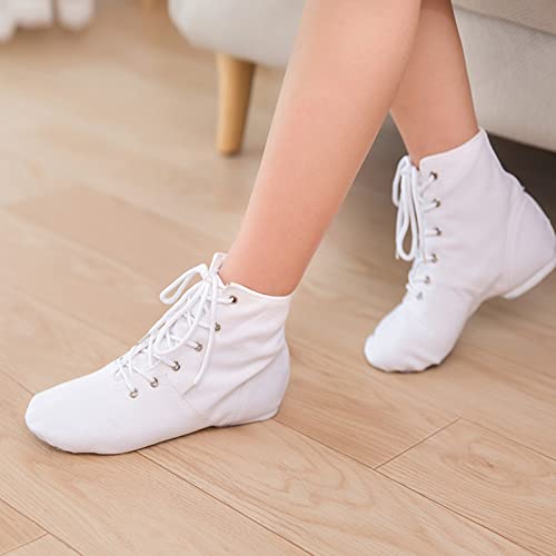 IQYU Tanzstiefel PU-Leder Jazzschuhe Ballettschuhe Tanzschuhe Damen Schnür Jazzschuh Segeltuch Tanz Flache Ballsaal Moderne Jazz Tanzstiefel für Mädchen Damen Schnürschuhe Jazzschuh Tanzschuhe von IQYU