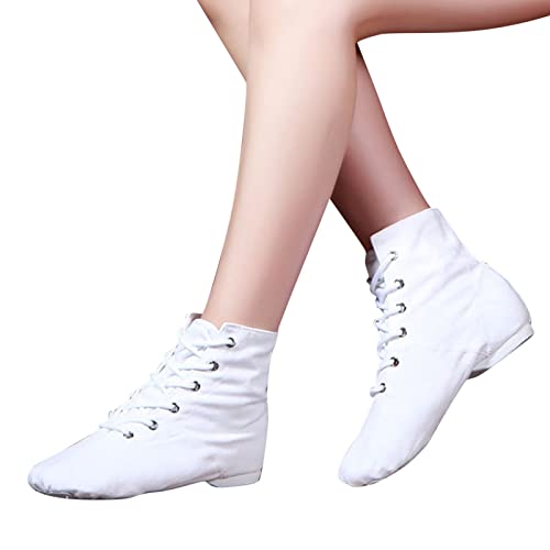 IQYU Tanzstiefel PU-Leder Jazzschuhe Ballettschuhe Tanzschuhe Damen Schnür Jazzschuh Segeltuch Tanz Flache Ballsaal Moderne Jazz Tanzstiefel für Mädchen Damen Schnürschuhe Jazzschuh Tanzschuhe von IQYU