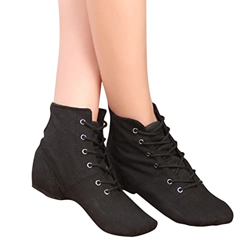 IQYU Tanzstiefel PU-Leder Jazzschuhe Ballettschuhe Tanzschuhe Damen Schnür Jazzschuh Segeltuch Tanz Flache Ballsaal Moderne Jazz Tanzstiefel für Mädchen Damen Schnürschuhe Jazzschuh Tanzschuhe von IQYU