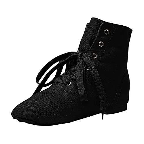 IQYU Tanzstiefel PU-Leder Jazzschuhe Ballettschuhe Tanzschuhe Damen Schnür Jazzschuh Segeltuch Tanz Flache Ballsaal Moderne Jazz Tanzstiefel für Mädchen Damen Schnürschuhe Jazzschuh Tanzschuhe von IQYU