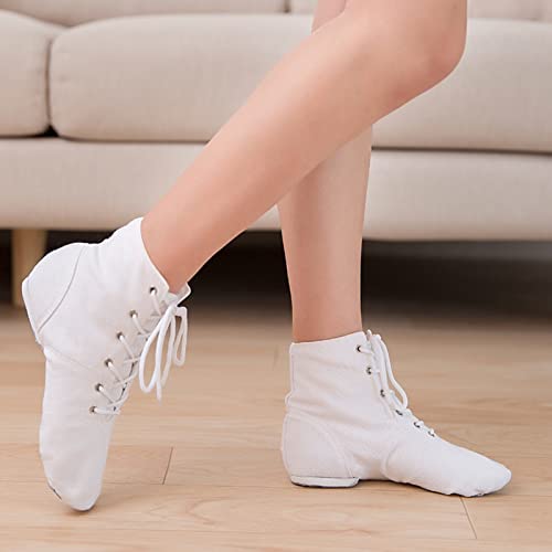 IQYU Tanzstiefel PU-Leder Jazzschuhe Ballettschuhe Tanzschuhe Damen Schnür Jazzschuh Segeltuch Tanz Flache Ballsaal Moderne Jazz Tanzstiefel für Mädchen Damen Schnürschuhe Jazzschuh Tanzschuhe von IQYU