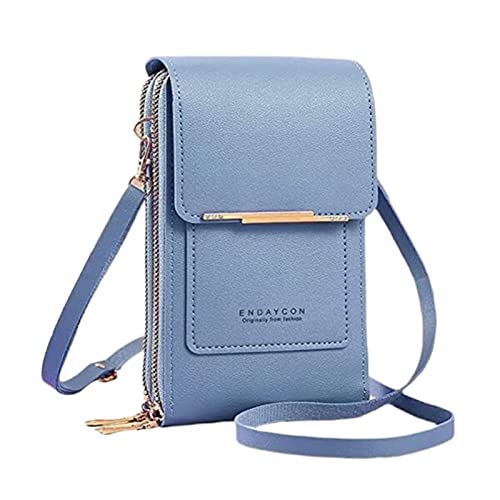 IQYU Taschen Garderoben Tür Außenhandel für Damen Multifunktionale Einzelschulter-Touchscreen-Handy-Geldbörse aus PU- Umhängetasche Handy Gürtel Taschen (Blue, One Size) von IQYU