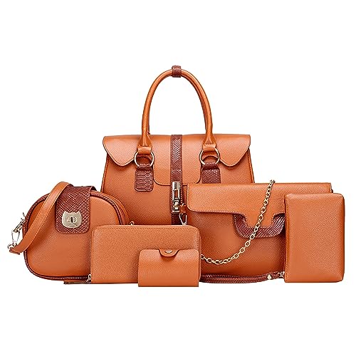 IQYU Taschen Klein Damen Elegant Modische Damen-Umhängetasche aus, sechsteilig, Geldbörse, Umhängetasche, Umhängetasche Arbeitshose Kinder Viele Taschen (Brown, One Size) von IQYU