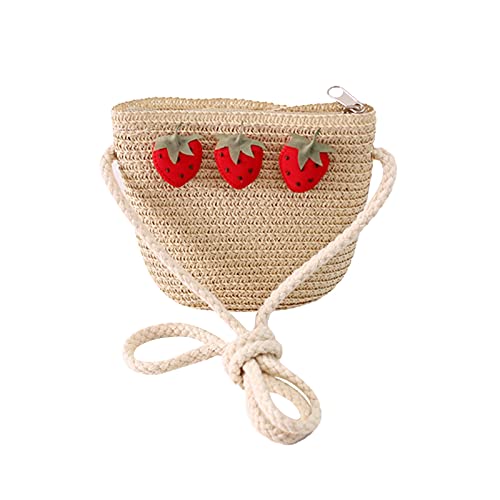 IQYU Taschen Parfümflasche Purse Straw Woven Strawberry DecorationOutside Girls Taschen Blau (Beige, One Size) von IQYU