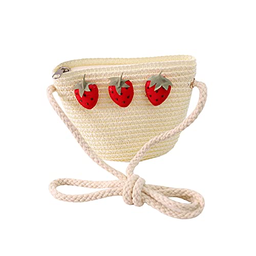 IQYU Taschen Parfümflasche Purse Straw Woven Strawberry DecorationOutside Girls Taschen Blau (White, One Size) von IQYU