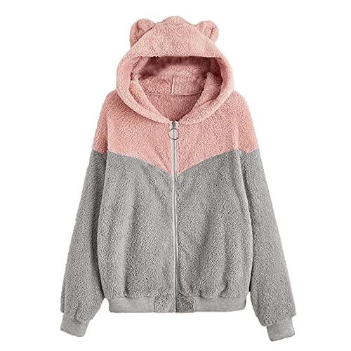 IQYU Teddyfleece Jacke Damen Mit BäR Ohren: Hoodies Damen Pullover Kapuzenpullover Teddy-Fleece Flauschjacke MäDchen Langarm Hoodie Pullover Fleecejacke Sweatshirts Jacke MäNtel Winterjacke von IQYU