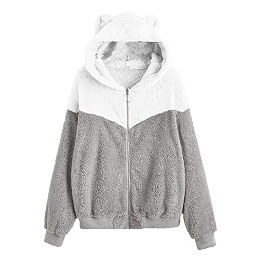 IQYU Teddyfleece Jacke Damen Mit BäR Ohren: Hoodies Damen Pullover Kapuzenpullover Teddy-Fleece Flauschjacke MäDchen Langarm Hoodie Pullover Fleecejacke Sweatshirts Jacke MäNtel Winterjacke von IQYU