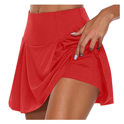 IQYU Tennisrock Damen Mit Hose Schwarz Hosenrock Kurz Elegant Laufrock 2 In1 Sport-Golfrock High Waist Stretch Faltenrock - Sportrock-Wanderrock-Minirock Shorts Outdoor Hosen von IQYU