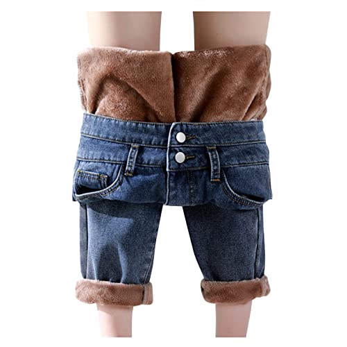 IQYU Damen Thermohose - Gefütterte Jeans - Thermojeans Damen Winter - Gefütterte Winterleggins High Waist Freizeithose Denim-Hose Dicke Strumpfhose Jeanshosen Denim Leggings von IQYU