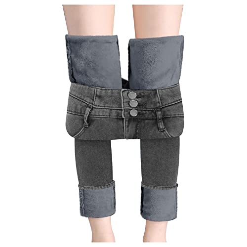 IQYU Thermohose Damen Winter GefüTtert Jeans - Thermojeans Damen Stretch High Waist Thermoleggins Fleece-GefüTtert Jeanshose FüR Frauen MäDchen Winterjeans Warme Winterleggings-Jeans Outdoor Leggings von IQYU