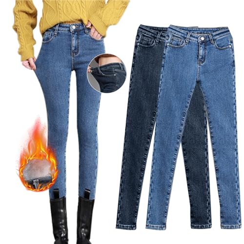 IQYU Thermojeans Damen Winter Gefüttert Stretch Winter Jeans-Leggings Fleecehose Skinny Fit Treggings High Waist Jeanshosen Lang Thermoleggings Thermo-Winterhose Strumpfhosen Jeggings Winterleggings von IQYU