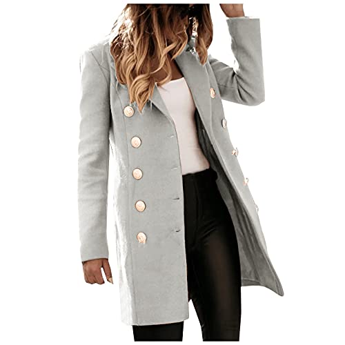 IQYU Trenchcoat Damen Beige Lang - Mantel Damen Winter Wolle-Jacke Langarm Revers Wollemantel Elegant Windjacke Herbst Cabanjacke Warm Wollejacke Slim Fit Kurzmantel Mit Knopf Winterjacke -Dufflecoat von IQYU