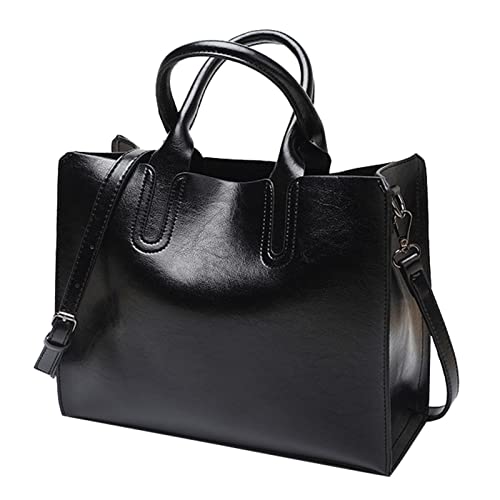 IQYU Umhängetaschen Klein Damen-Umhängetasche, modisch, einfarbig, Vintage-Reißverschluss, große Kapazität, Schultertasche Pelle Taschen (Black, One Size) von IQYU