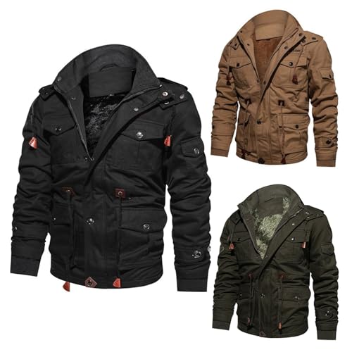 IQYU Wanderjacke Herren Vintage Armee Jacke Herren Winter GefüTtert Cargo Jacken Winterparka Warme Winterjacke Mit Kapuze Winter Mantel üBergangsjacke MilitäR Jacke Mit Stehkragen Arbeitsjacke von IQYU