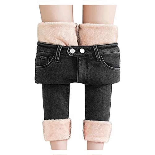 IQYU Winter Jeanshose Damen Thermo-hosen Thermojeans Damen GefüTtert Jeans Winter Warm Thermohose High Waist Winterhose Fleecehose Frauen Jeanshose Stretch Lang Warm Outdoor Winterleggings-Jeans von IQYU