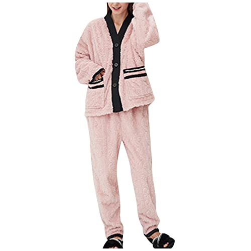 IQYU Winter Schlafanzug Damen Flanell - Hausanzug Damen Kuschelig Warm SchlafanzüGe Langarm Shirt Und Schlafanzughose Pyjama-Set Winter Zweiteiliger Kuschelanzug NachtwäSche FüR Frauen MäDchen von IQYU