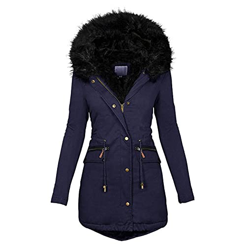 IQYU Winterjacke Damen Mit Fell - Wintermantel Damen Warm GefüTtert Fleecejacke Lang GroßE GrößEn Winterparka Elegant Steppjacke Frauen Parka Damen üBergangsjacke Mit Kapuze Steppmantel-Daunenjacke von IQYU