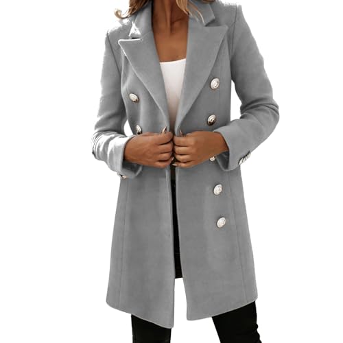 IQYU Wolljacke Damen Übergangsjacke Winter - Damen Mantel Winter Wolle-Mantel Beige Elegant Trenchcoat Slim Fit Longblazer Mit Knopfleiste Winterjake Wollmantel Trachtenjacke Damenjacken Kurzmantel von IQYU