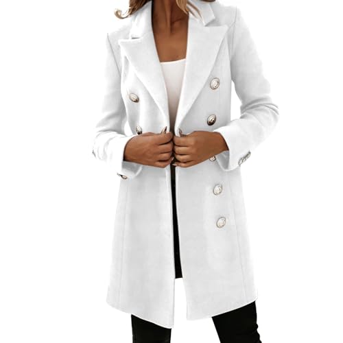IQYU Wolljacke Damen Übergangsjacke Winter - Damen Mantel Winter Wolle-Mantel Beige Elegant Trenchcoat Slim Fit Longblazer Mit Knopfleiste Winterjake Wollmantel Trachtenjacke Damenjacken Kurzmantel von IQYU